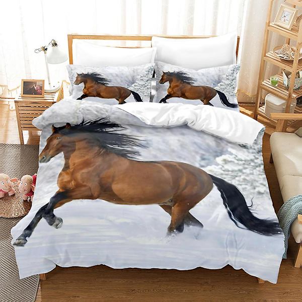 3D Digitaltryck Djur Häst Student Quilt Cover Sängkläder Tredelad Set DWM21 180*200cm -ZHENV（180*200cm）