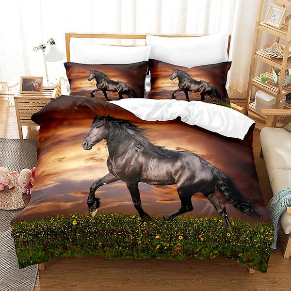 3D Digitaltryck Djur Häst Student Quilt Cover Sängkläder Tredelad Set DWM5 180*200cm -ZHENV（180*200cm）