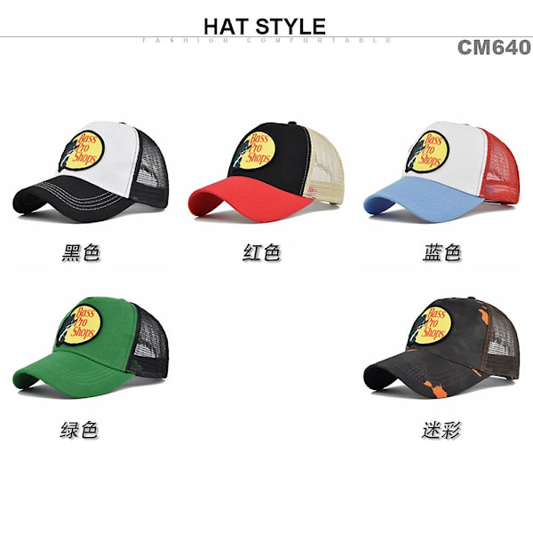 Broderet Baseball Cap Bass Woven Label Cap Mesh Cap Buet Skygge Solhat Sommerhat Solskygge