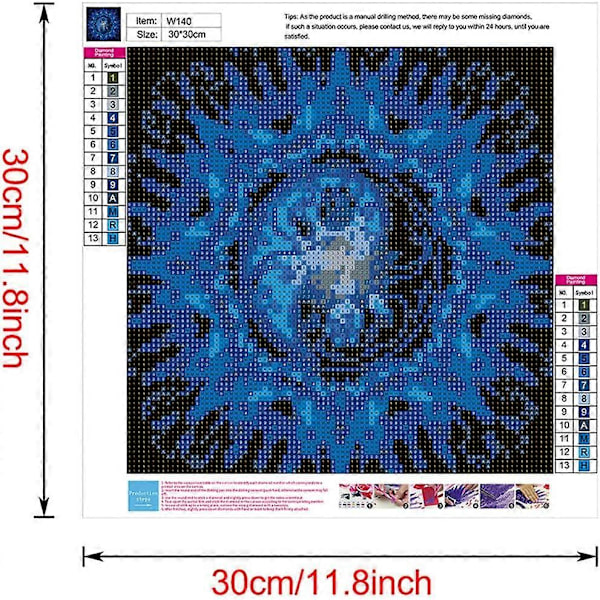 DIY 5D Diamantmålning efter siffror Kit, Mandala Yin Yang Blå Ros, Full Borr Strassmålning med Diamantkristaller (Mandala)