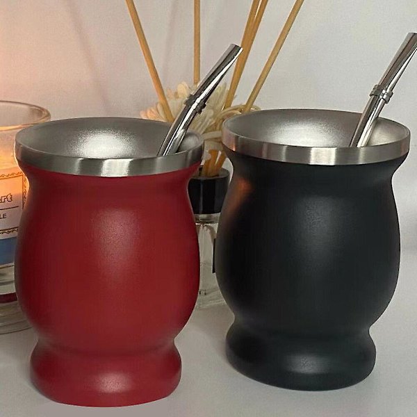 Yerba Mate Te Kopp Isolering Dubbelväggig Gourd Te Kopp Mate Halm Set (Röd)