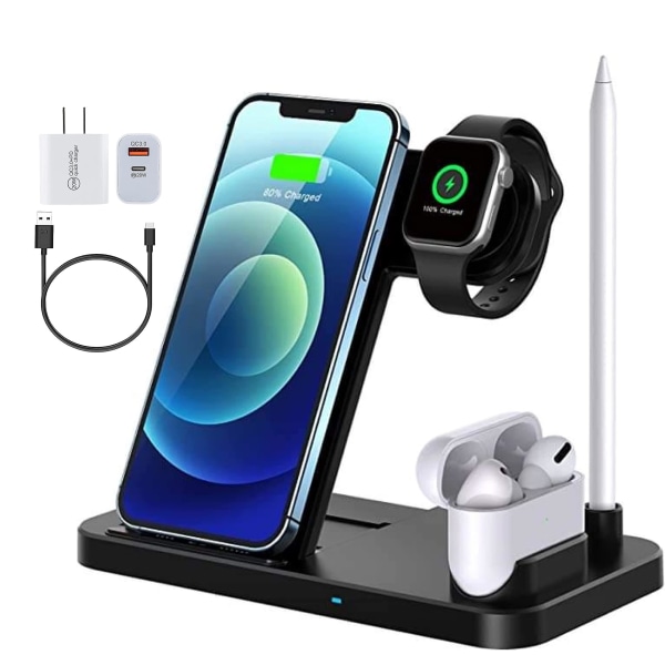 Teminice 4 i 1 trådløs lader for Apple Watch & Airpods & Pencil Charging Dock Station