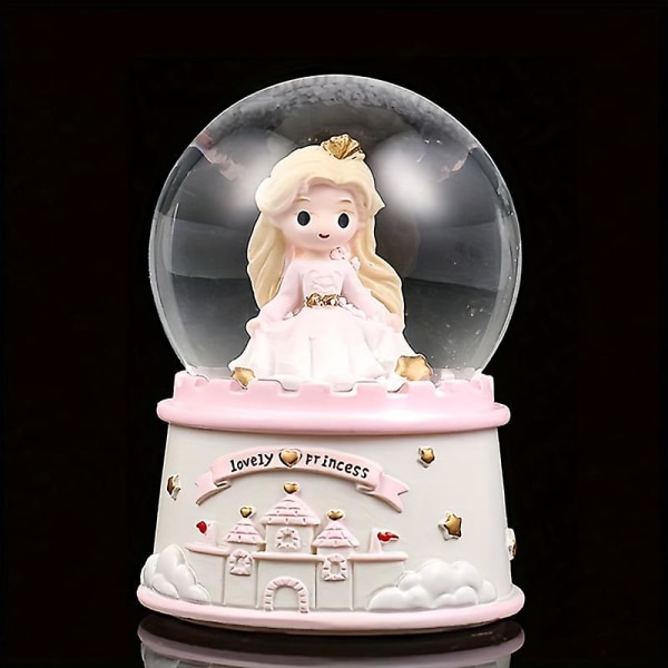 Fantasy Princess Mini Crystal Ball Castle Luminous Cover Resin Desktop Ornament Girls Gift（blå）