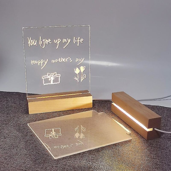 Led Akryl gør-det-selv-meddelelse Night Light Desktop Lysende Memo Note Board（hvidt lys）
