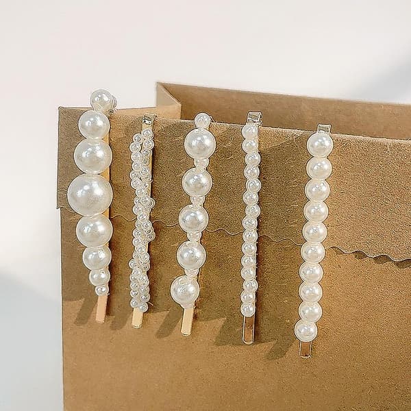 5 stk perleklips store hårklipser pins barrette slips hårnåler