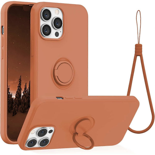 iPhone 13 Pro Max Skal, Silikon med 360-Graders Ringstativ (Stödjer Magnetisk Bilhållare) Mjuk Mikrofiberduk Fullt Skydd 6,7 tum (Orange)
