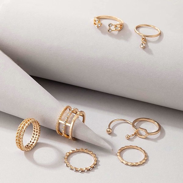 Boho Stackbara Ringar för Kvinnor Guld Knogring Set Enkla Stjärna Måne Blomma Ringar för Tonårsflickor Stackbara Estetiska Ringar Presenter för Tonåringar