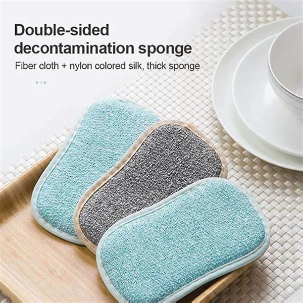 Sett med 8 vaskbare og gjenbrukbare oppvasksvamper i mikrofiber, dobbeltsidig, ikke riper, riper oppvask og kjøkkensvamp med oppvask