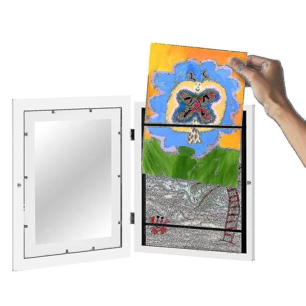 Lasten taidekehykset edestä auki helposti vaihdettavat taidekehykset piirustukset taideteokset kuvakehykset seinäpöytälevyyn (valkoinen)
