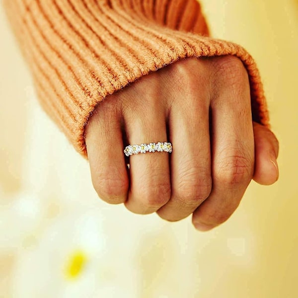 2 st glänsande ringar med prästkrage, silverfärgade justerbara fingerringar med blommor, öppningsbara blomsterringar för kvinnor och flickor