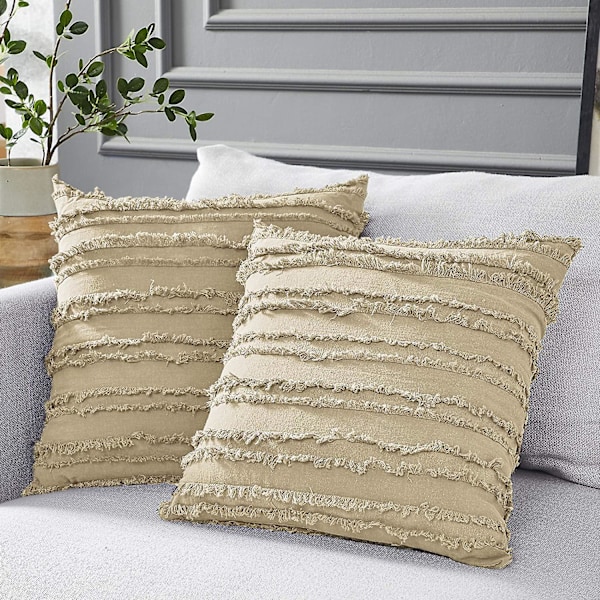 Kudde och Kuddfodral Set om 2 Khakifärgade Kuddfodral för Soffsäng, Dekorativa Kuddfodral i Bomull och Linne, 45 x 45 cm