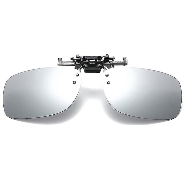 Menn Polarized Flip Up Clip On Solbriller Kjøring UV-beskyttelsesbriller Eyewear_aw（Sølv）