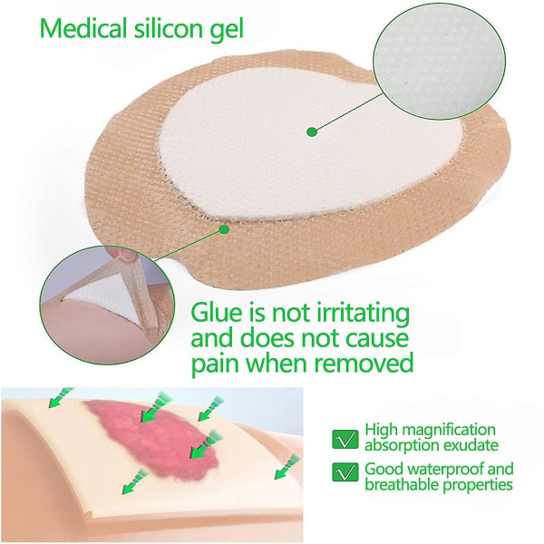 Sakral silikoneskumforbinding med kant til sår, tryksår, numse-sår, fjernelse af høj sugeevne, liggesår