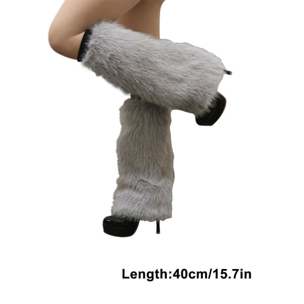 Furry Faux Soft Leg Fashion Dame Fluffy Boot Boot Warmer Pels（Grå）