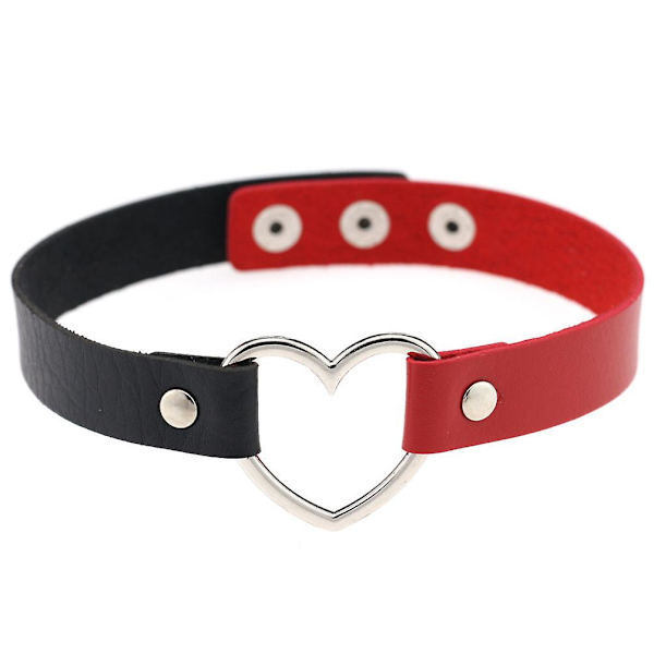 Flickor Älskar Hjärta Halsband Dubbel Färg PU Läder Krage Punk Krage Halsband Halsband Hjärta Goth Fans (Svart-Röd)
