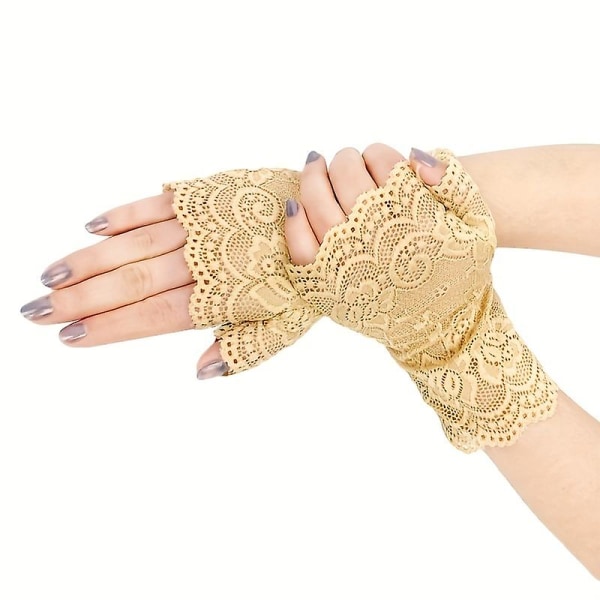 Spetshandskar Eleganta halvfinger spetshandskar för kvinnor - perfekta för tekalas bröllop och middagsbjudningar (khaki)