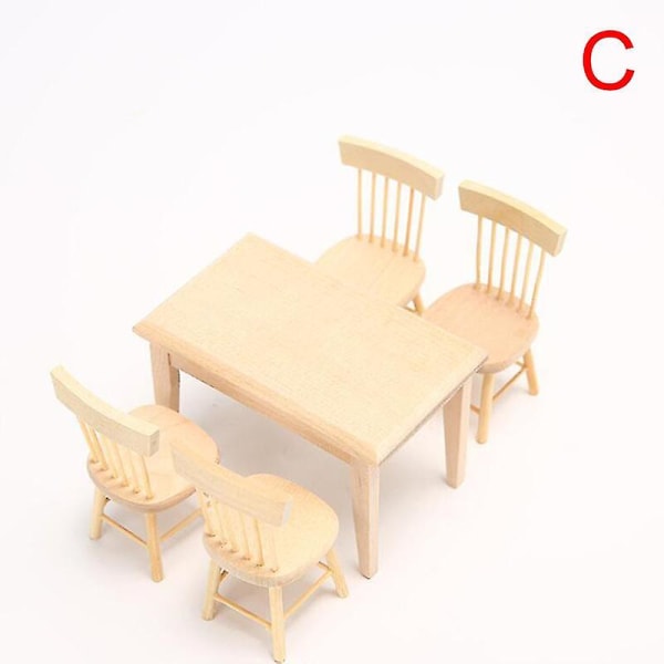1/12 miniatyr dukkehusmøbler Tre Spisebord Stol Simuleringsleketøy（sett）