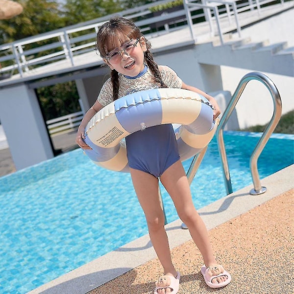 Stripete svømmesirkel for barn, svømmesirkel, svømmebasseng, flyter, oppblåsbar svømmering (70, blå)