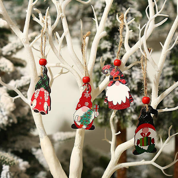 Set med 2 juldekorationer, träjulhängen, julgransdekorationer Jultomte Snögubbe Rensa Hängande för julgran