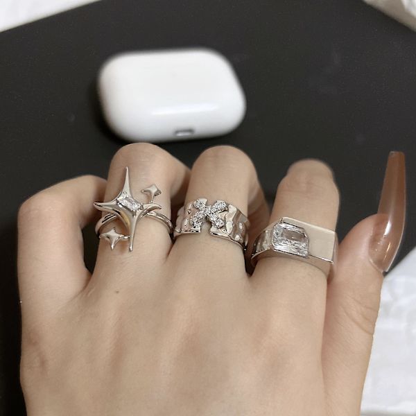 3 stk. Ringe med kubisk zirkonia, titaniumstål, enkel og elegant