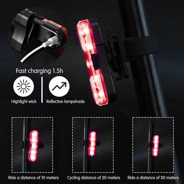 Baklykta för Cykel LED Röd Bakljus USB Laddningsbar Vattentät Hög Ljusstyrka Cykel Bakljus för Cykling Hjälm Ryggsäck Säker