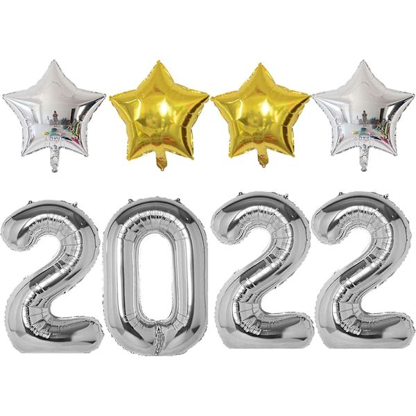 8-pack 40 tum Silver 2022 Ballonger Folie Mylar Ballonger För 2022 Nyårsafton Fest Dekorationer Festival Examen Jubileumsfest Tillbehör