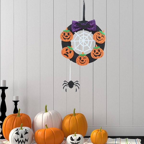 Halloween dekorasjon krans rotting sirkel krans inngangsdør anheng vindusdekor（76，hvit）
