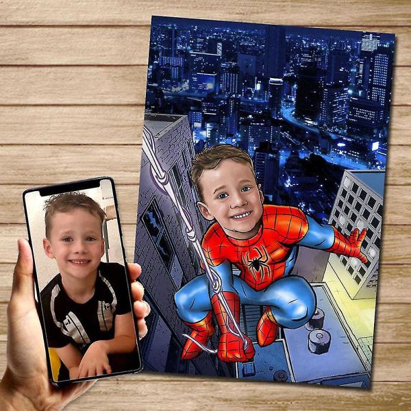 Brugerdefineret foto Spider Man lærredsplakat til børn - 21x30 cm uden ramme