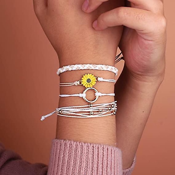 WABJTAM Sunflower String Armband Handgjorda flätade Rope Charms Boho Surfer Armband för tonårsflickor Preteens kvinnor