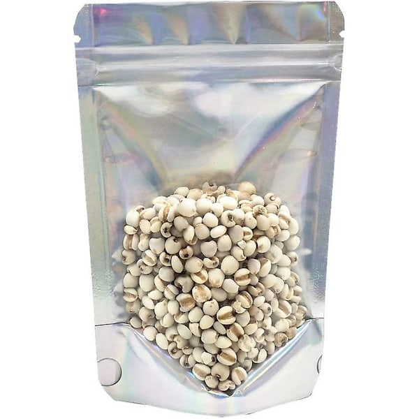 50-pack 12x20 cm (innerstorlek 10,5x16 cm) Återförslutningsbara Stående Genomskinliga Mylar Zip-påsar Värmeförseglingsbara Påsar Kilbotten Aluminiumfolie Mat S