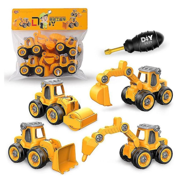 Gør-det-selv Lastning Aflæsning Engineering Truck Gravemaskine Bilmodel Drenge Kreativt legetøj（Gul）