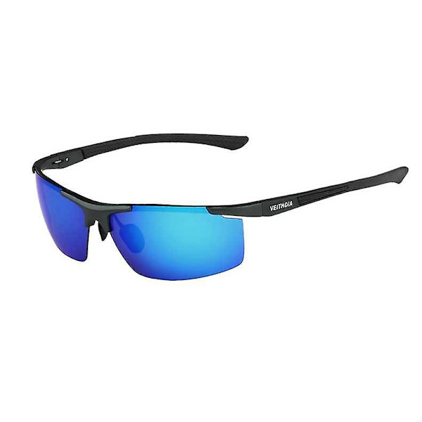VEITHDIA Aluminium Magnesium Solglasögon för Män Polariserad UV400 Beläggning Spegel Solglasögon Utomhus Vuxna Glasögontillbehör 6588（Blå）