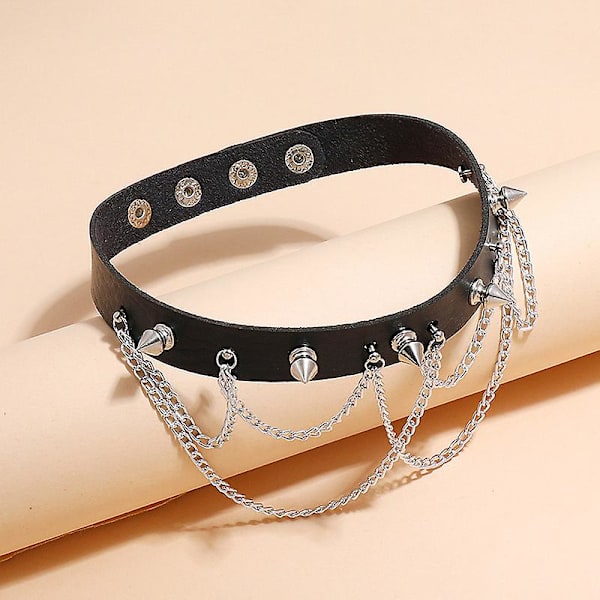 Wabjtam 2 stk. Kvinde Mænd Cool Punk Choker Hjerte Form Biker Læder Studded Choker Pu Læder Krave Choker Rock Gotisk Halskæde Choker