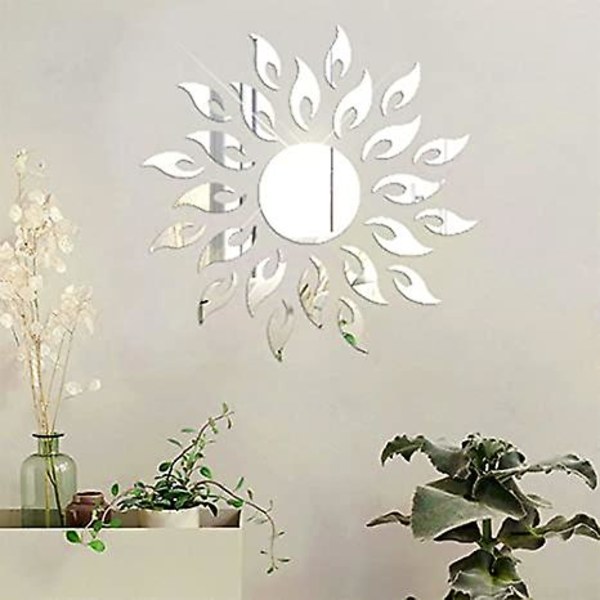 Auringonkukkapeiliseinätarra, pyöreä akryyli DIY itseliimautuva seinätaidetarra Miroir Mural -kodin sisustus olohuoneeseen, makuuhuoneeseen