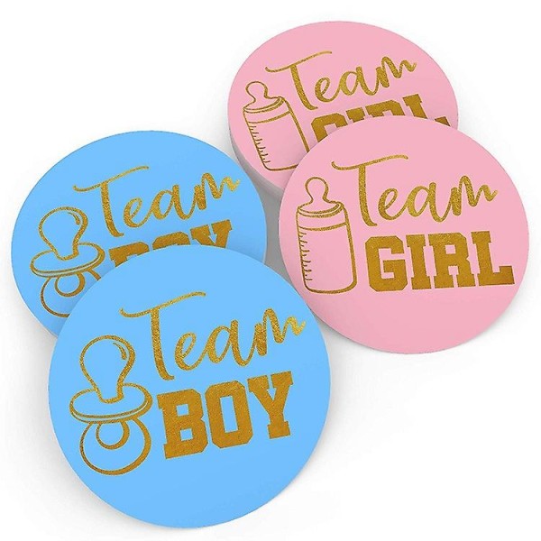 120 st Gender Reveal Party Runda klistermärken Pojk- och flickteametiketter Baby Shower -etiketter Guldfoliekaraktär (var och en mäter 1,5" i diameter)