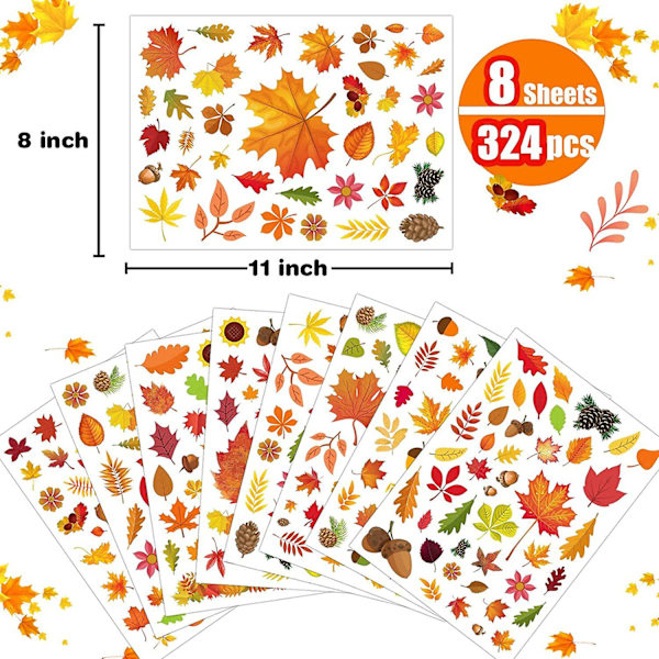 324 PCS høstvindusklistremerker, høstvindusklistremerker for glasshøstvindusdekaler Thanksgiving-klistremerker