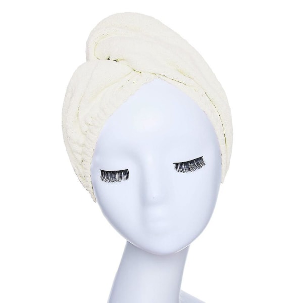 Mikrofiber-hårturban til tørring af hår, ultraabsorberende og blødt håndklæde til hurtig tørring (creme-hvid)