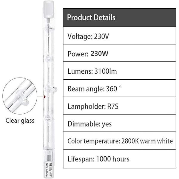 Halogenlampa J78j118j189j254 200w300w500w Wolframjodlampa R7s Floodlight Dimbar