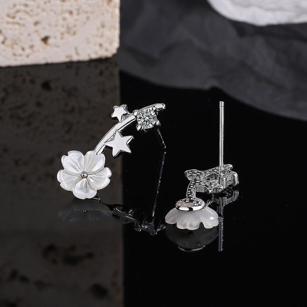 Kvinder Flower Shell Drop Dingle Øreringe Cubic Zircon Ear Stud smykker gave