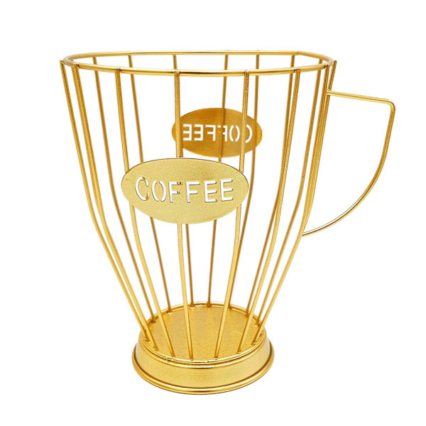 Kreativ järnfruktkapsel förvaringskorg Espresso kaffekapslar hållare arrangör för hem（L，Gyllene）