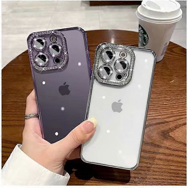 iPhone 13 Pro Max Skal, Glittrande Diamant Rhinestone Kameraobjektivskydd, Kristall Bling Klar Söt Plätering Telefonskal Stötsäker - Guld