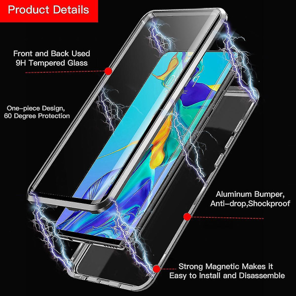 Magnetisk adsorption Dobbeltsidet hærdet glascover kompatibel Huawei Mate 20 Lite