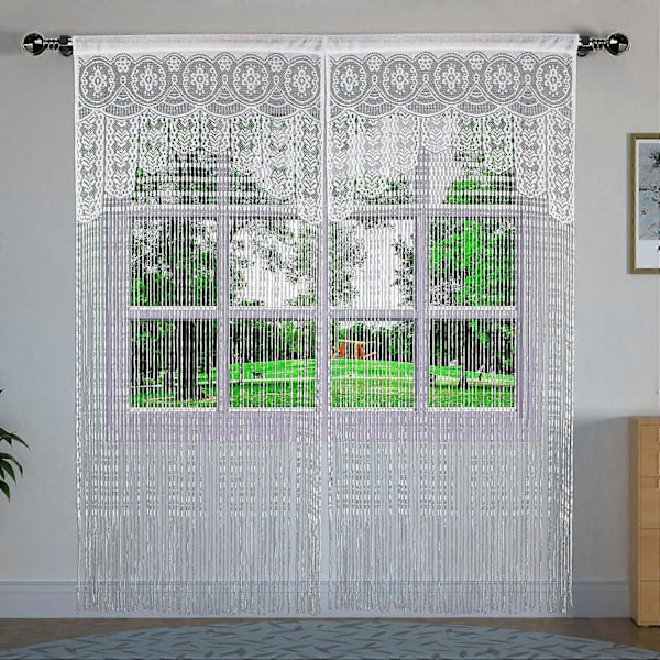 Macrame-spetsdörrgardin för dörröppningar, rumsavdelare, hippiefönsterpanel, rumsavdelare, vägg, garderobsgardiner (100200cm, vit)