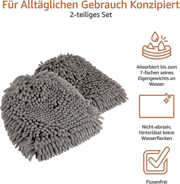 Lyxig Mikrofiber Bil Tvätthandske - 2-pack Grå