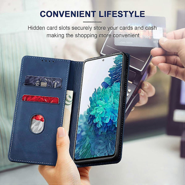 Flip Wallet-fodral för Samsung S20 FE, Läder Magnetiskt Folio-fodral med Kortfack, Stativ - TPU Stötsäkert Hållbart Skyddande Telefonfodral, Blå