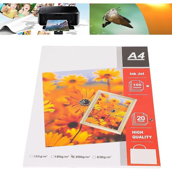 20 st A4-matt fotopapper 8,3x11,7 tum Glansig yta Vattenresistent Hög ljusstyrka Fotopapper för utskrift av dokument