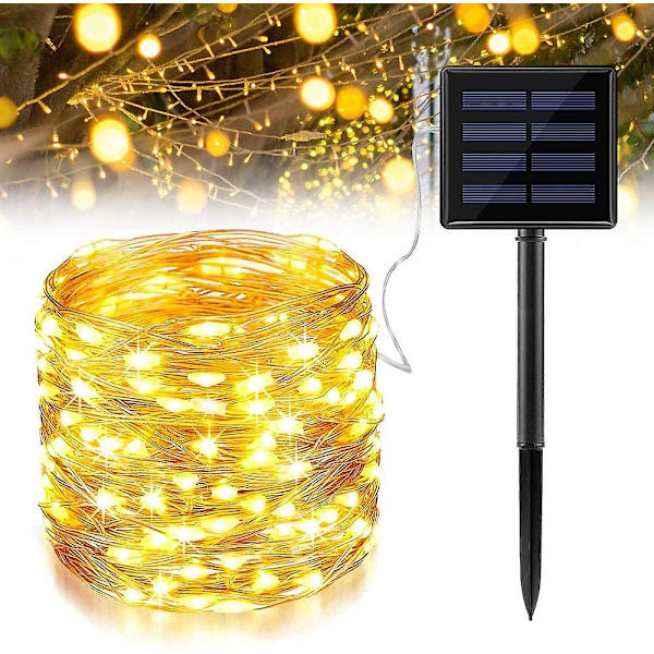 Solcelled Lyskæde Udendørs, 200 LED 8 Tilstande 22M Sol Julelys Dekoration IP65 Vandtæt Udendørs Sollampe til Have, Balkon, Terrasse, Bryllup