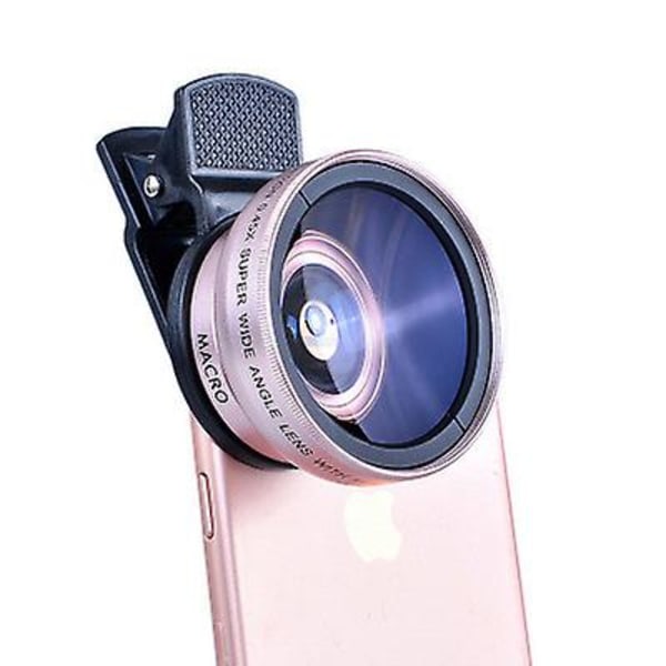 Fish Eye telefonlinse, mobiltelefon linse 0,45x telefon med HD-kamera linse Makro klip linse vidvinkel linse linse til mobil（Rose Gold）