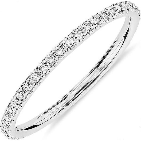 14K Guldförgylld Massiv 925 Sterling Silver CZ Simulerad Diamant Stackbar Ring Evighetsband för Kvinnor (Vitguld-6)