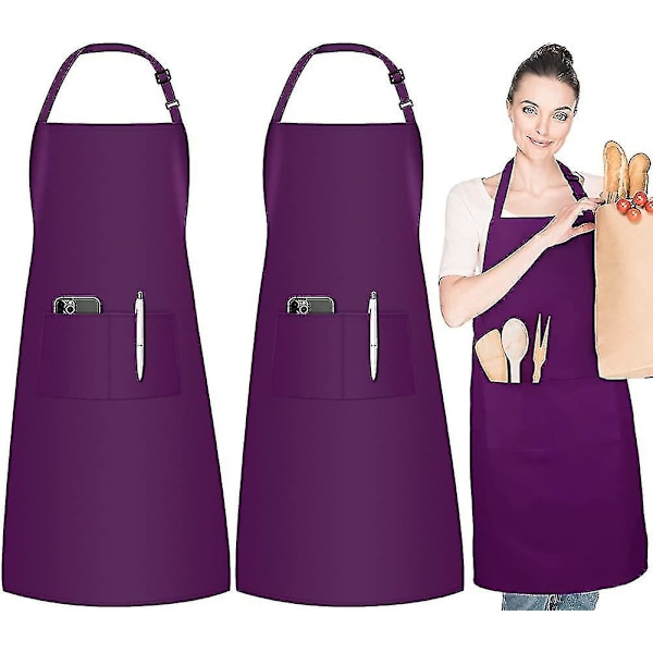 2-pack Justerbara Bib-Förkläden, Vattenavvisande Förkläde Med 2 Fickor Matlagning